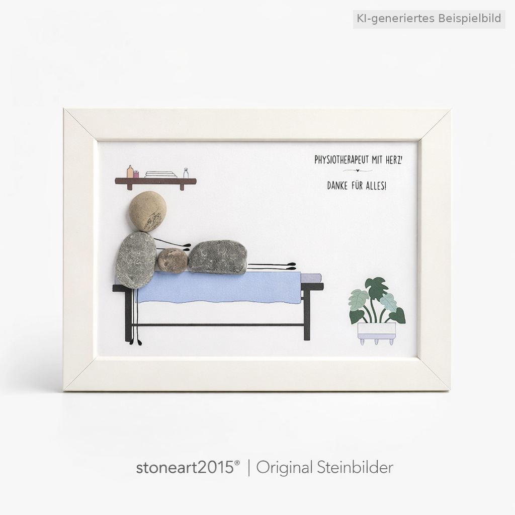 Kieselsteinbild Physiotherapeut:in – Geschenk für Physiotherapeut:in, handgemachtes Steinbild