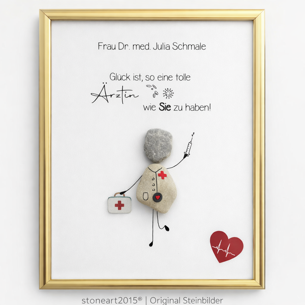 Kieselsteinbild Glück ist so eine tolle Ärztin – Geschenk für Ärztin, handgemachtes Steinbild