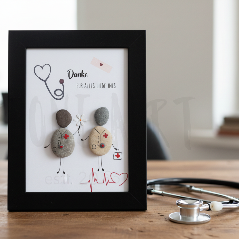 Steinbild Arzt Danke für alles gerahmt in Praxis – handgemachtes Abschiedsgeschenk
