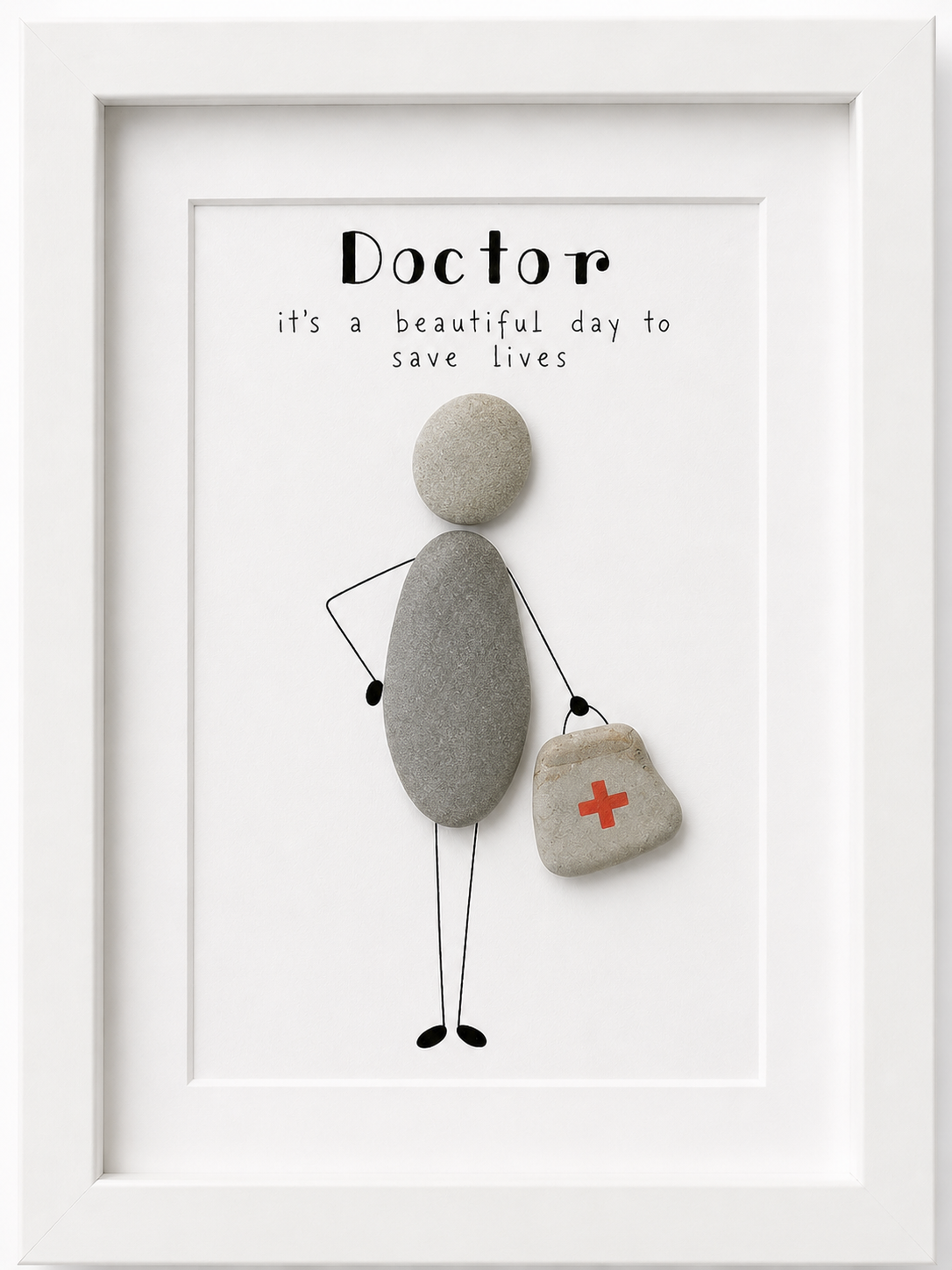Kieselsteinbild Doctor it's a beautiful day to save lives mit Arzttasche – Geschenk für Ärztinnen und Ärzte, handgemachtes Steinbild
