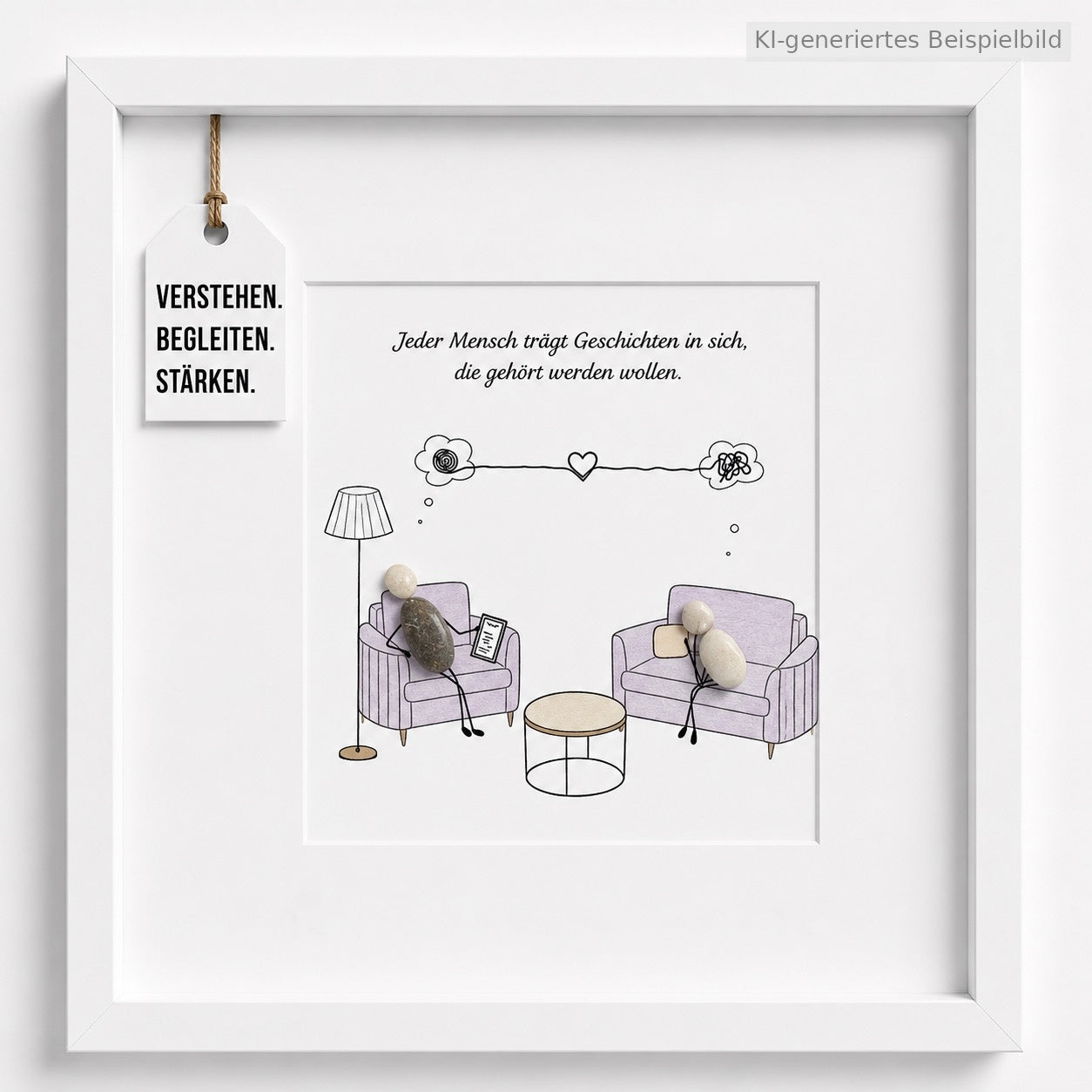 Kieselsteinbild Verstehen. Begleiten. Stärken. – Geschenk für Psychotherapie-Praxis, handgemachtes Steinbild