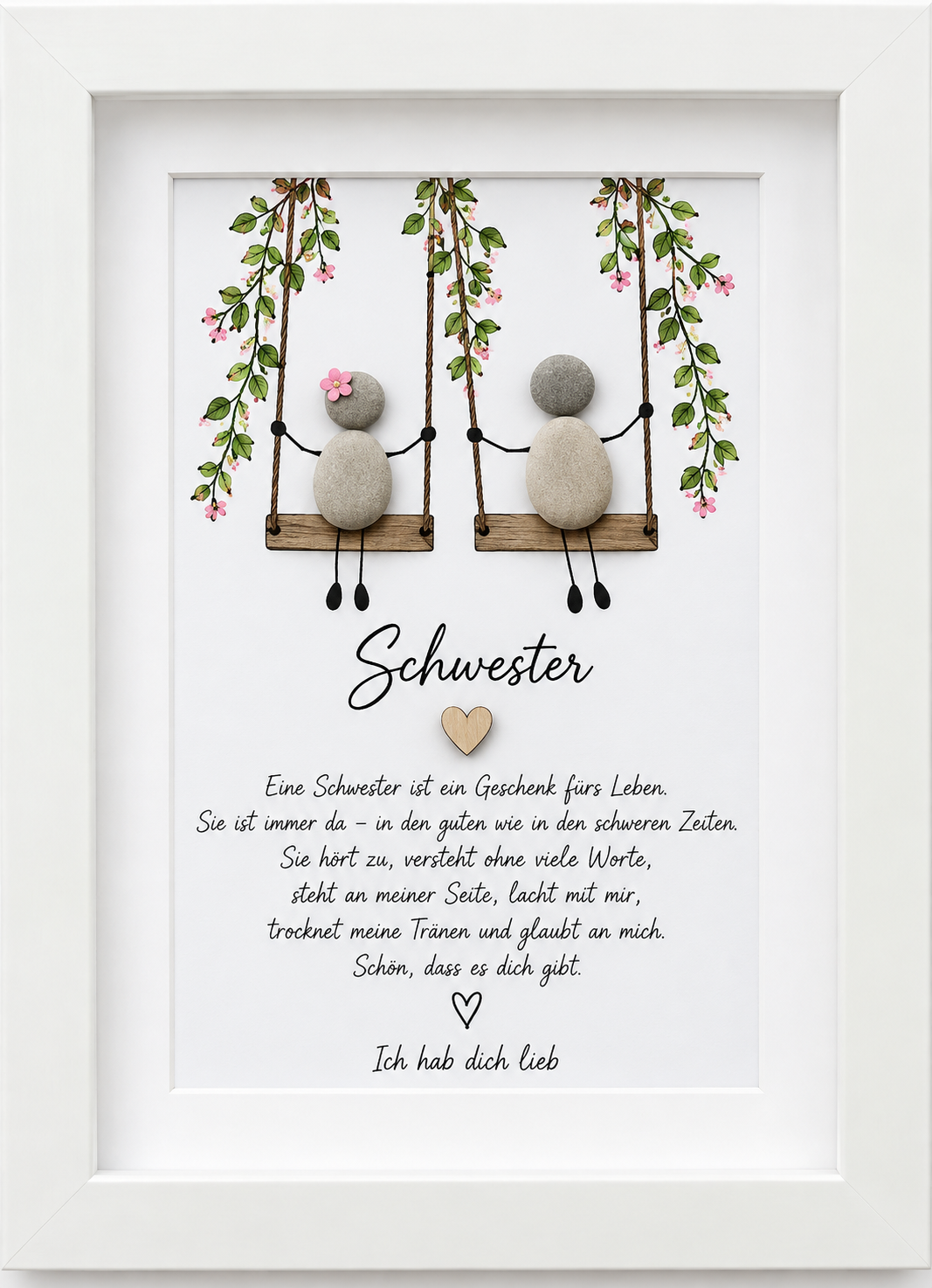 Kieselsteinbild Schwester – Geschenk für die Schwester, handgemachtes Steinbild