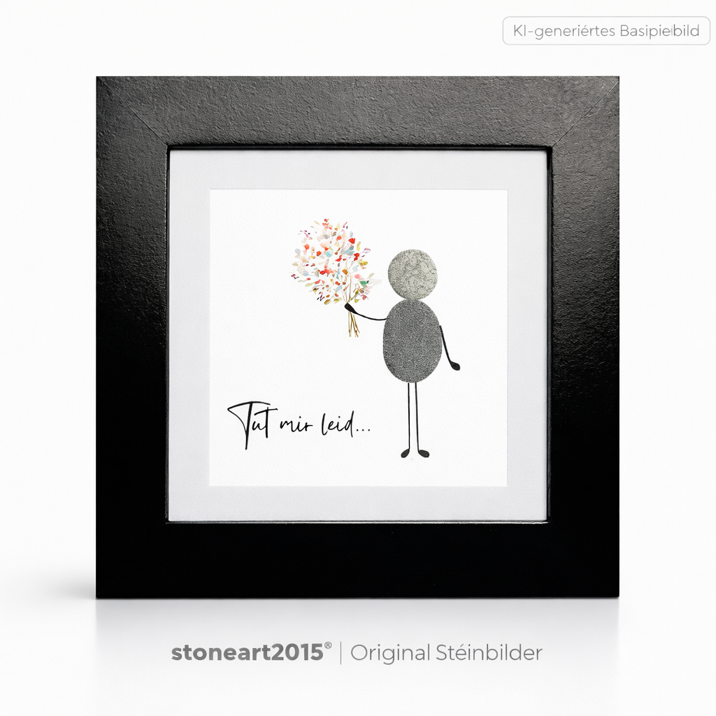 Kieselsteinbild Tut mir leid, handgemachtes Steinbild