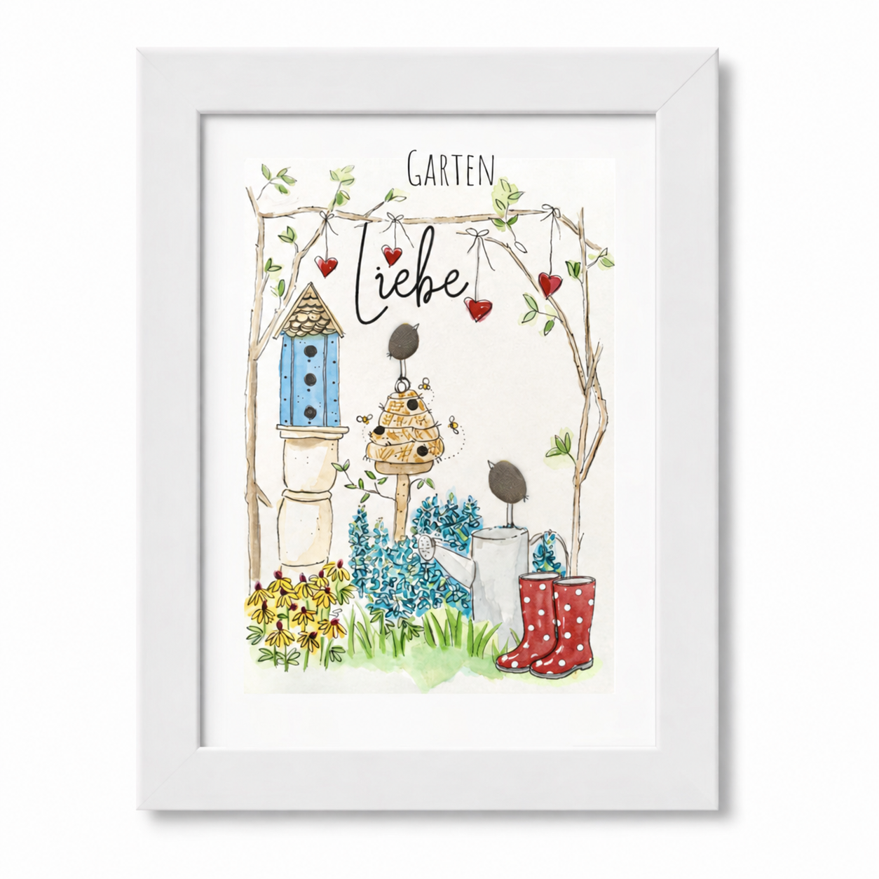 Kieselsteinbild Gartenliebe, handgemachtes Steinbild