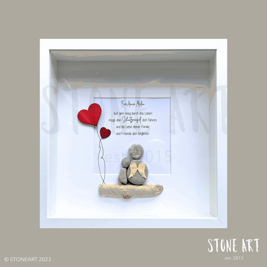 Handgefertigtes Steinbild mit Engelmotiv und der Aufschrift „Ich bin dein Schutzengel“ – liebevolles Geschenk zur Ermutigung und Begleitung.