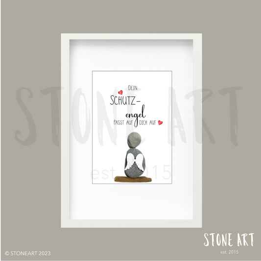 Handgefertigtes Steinbild mit Engel-Motiv und dem Spruch „Ich schenk dir einen Engel“ – liebevolles Geschenk für besondere Menschen.