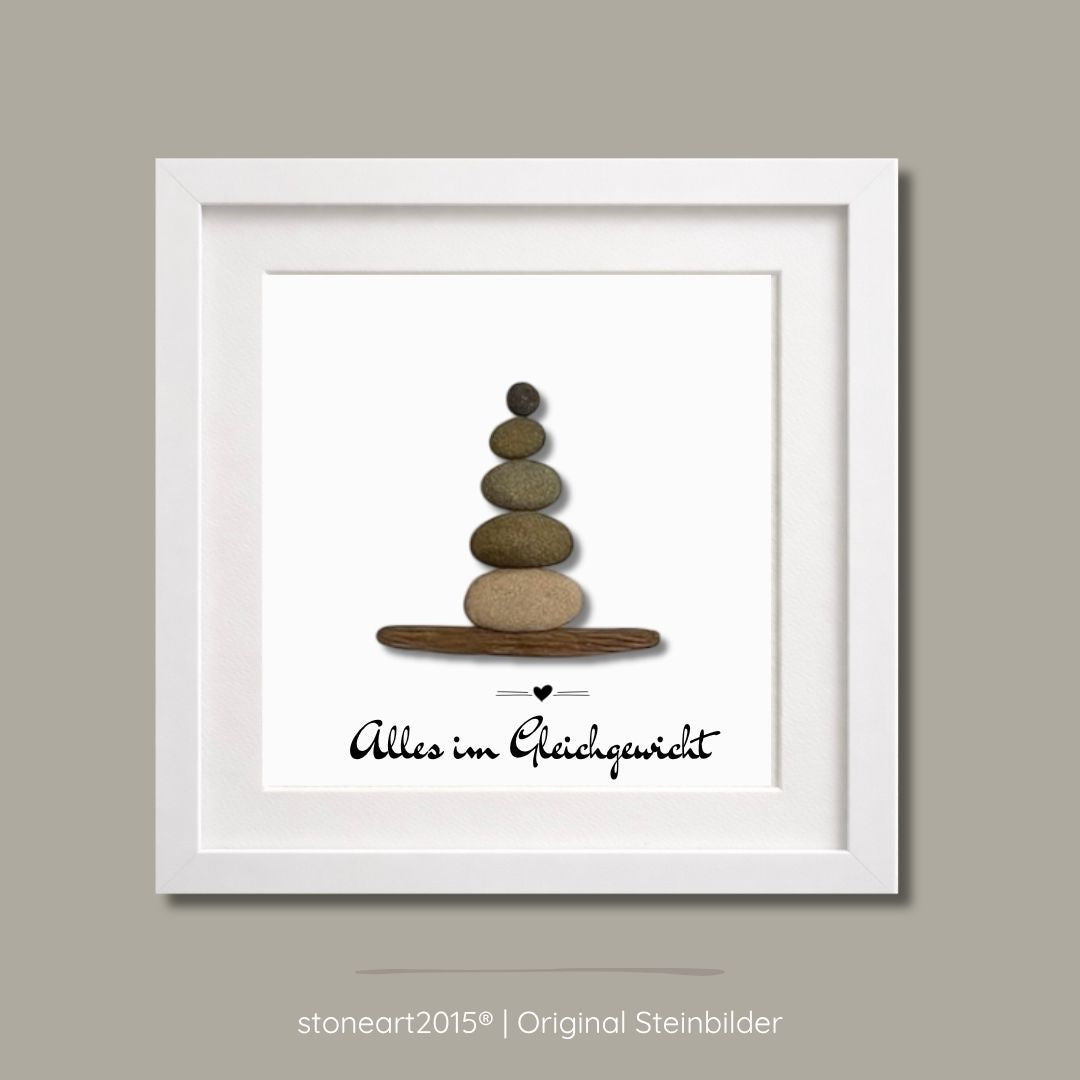 Steinbild Balance mit Steinturm minimalistische Naturdeko Achtsamkeit