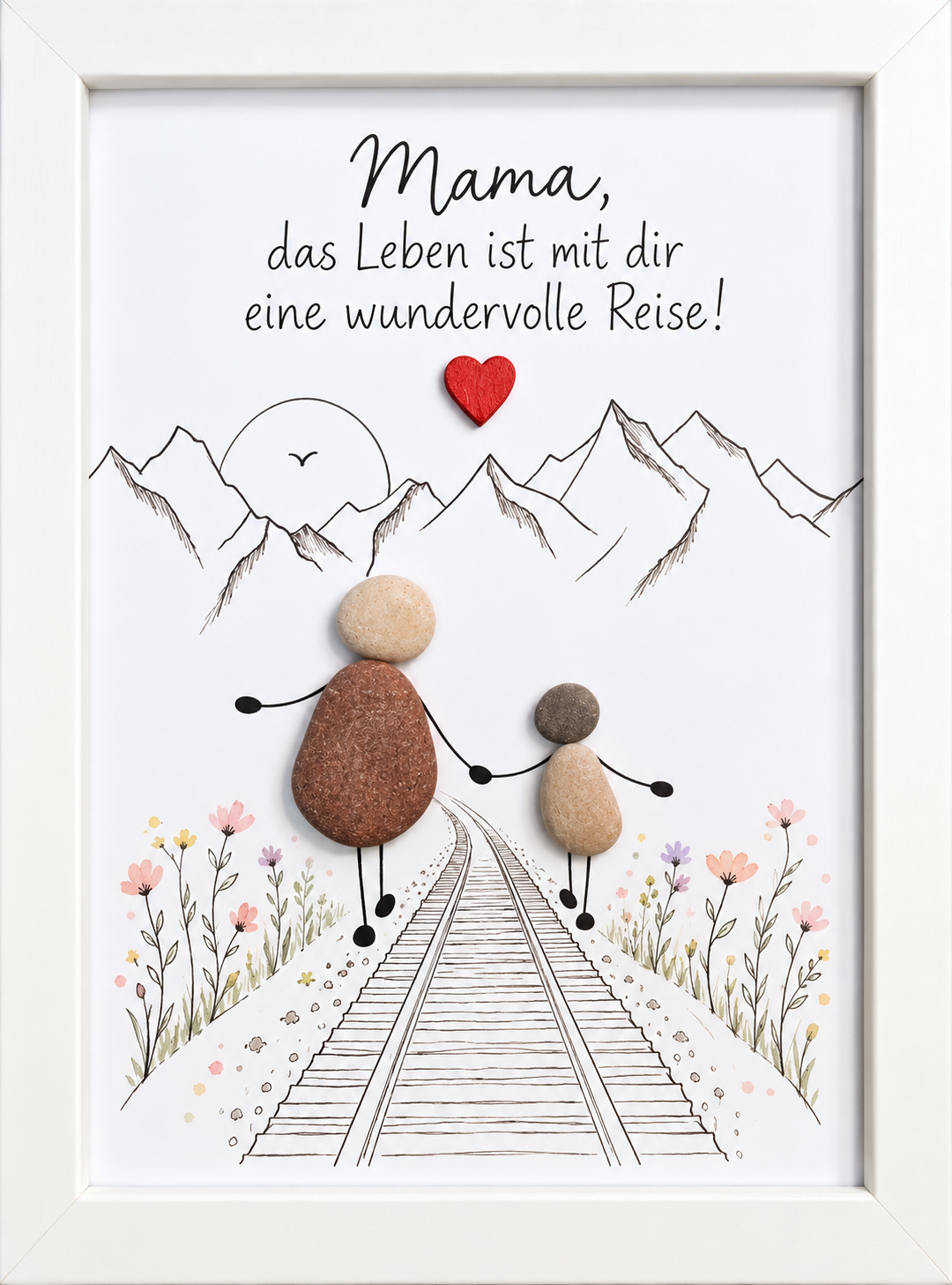Kieselsteinbild Mama, das Leben ist mit dir eine wundervolle Reise – Geschenk für Mama, handgemachtes Steinbild