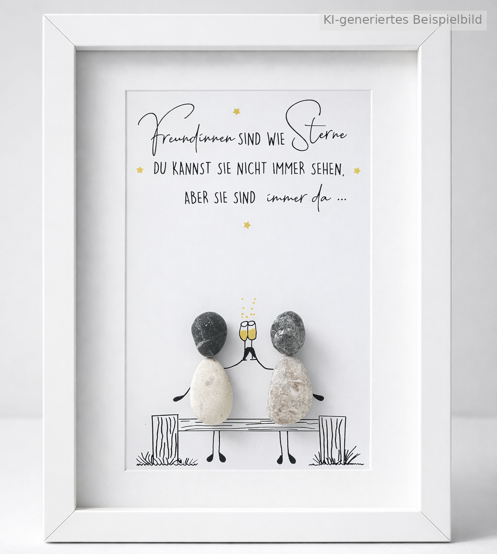 Handgemachtes Steinbild Freunde sind wie Sterne – Freundschaftsgeschenk aus echten Kieselsteinen