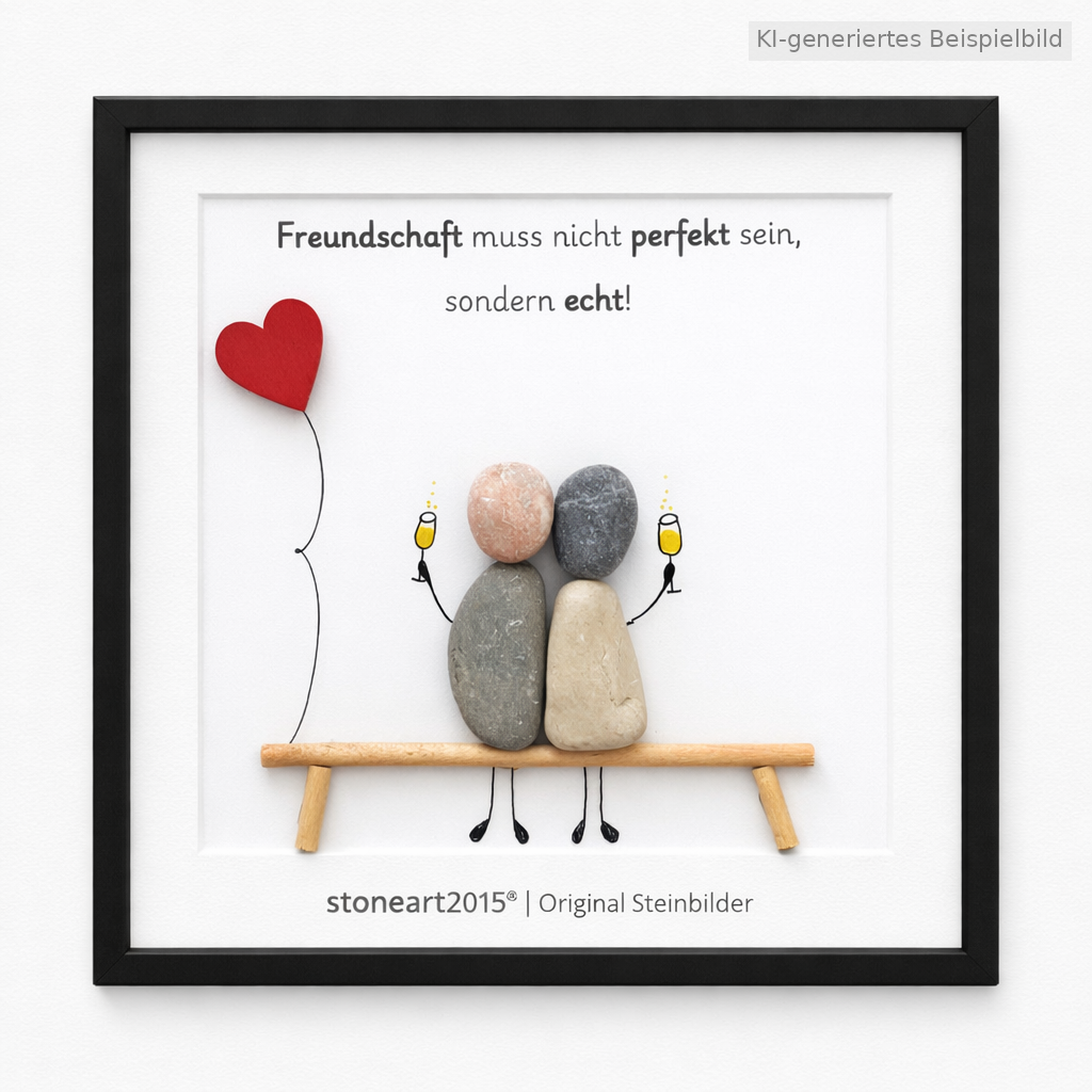 Kieselsteinbild Freundschaft muss nicht perfekt sein sondern echt, Freundschaftsgeschenk, handgemachtes Steinbild