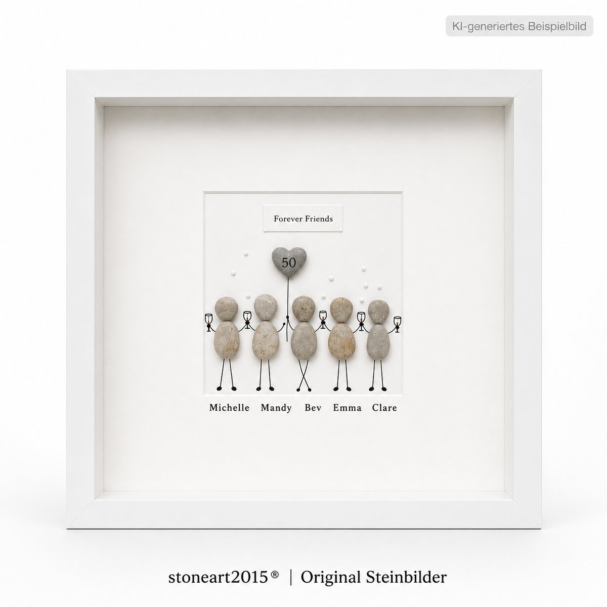 Kieselsteinbild Forever Friends – Geschenk für den Freundeskreis, handgemachtes Steinbild