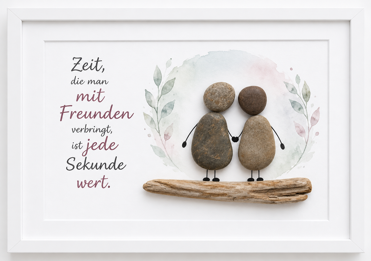 Kieselsteinbild Zeit, die man mit Freunden verbringt, ist jede Sekunde wert – Geschenk für beste Freunde, handgemachtes Steinbild