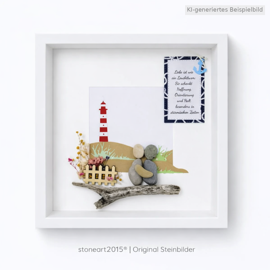 Kieselsteinbild Liebe ist wie ein Leuchtturm, Hochzeitsgeschenk, handgemachtes Steinbild