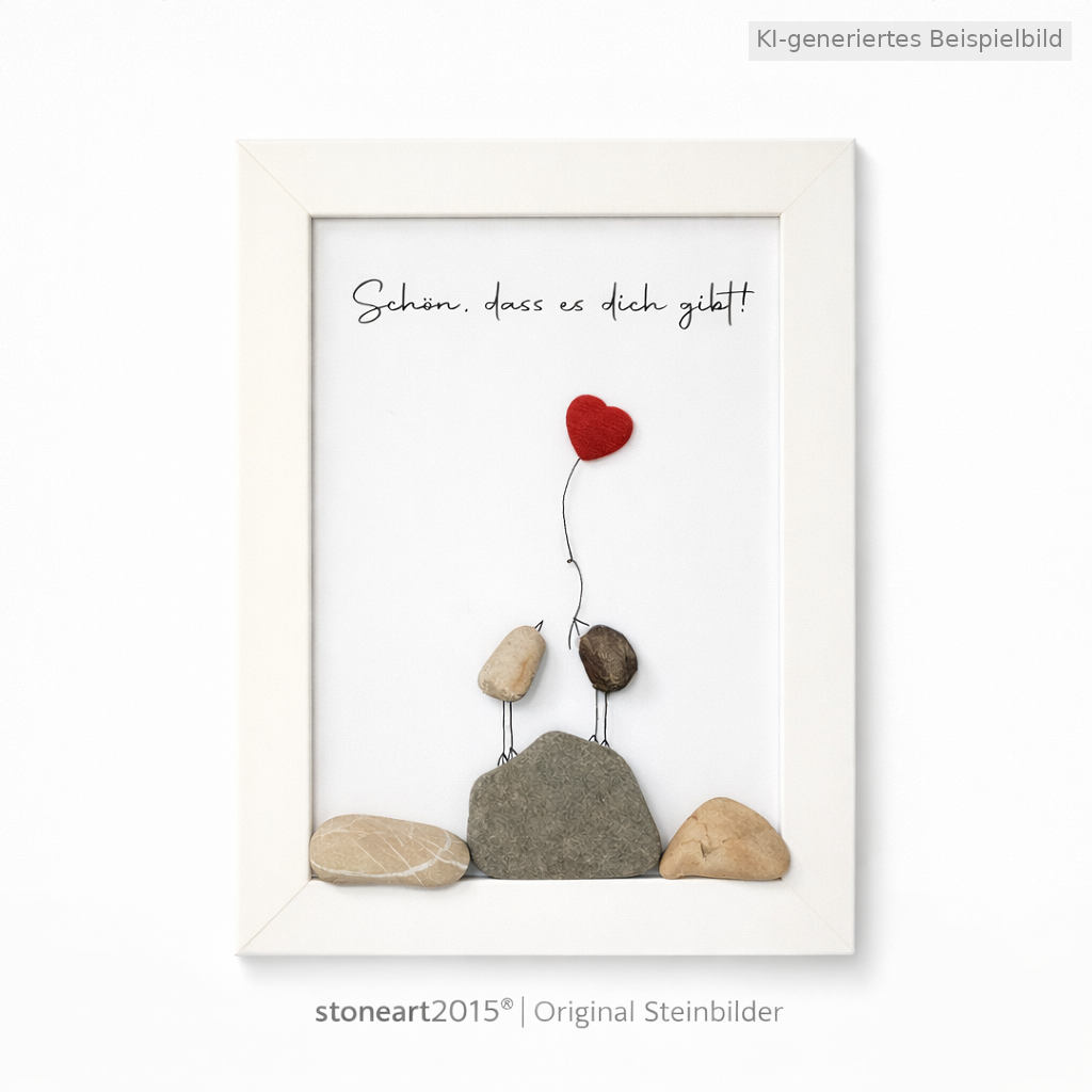 Kieselsteinbild Schön, dass es dich gibt, Freundschaftsgeschenk, handgemachtes Steinbild