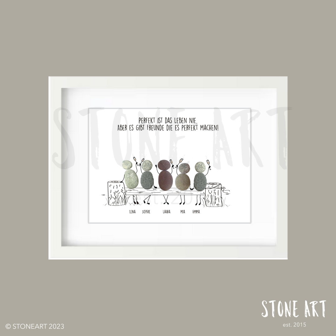 Handgefertigtes Steinbild mit dem Spruch „Perfekt ist das Leben nie…“ – liebevolles Geschenk für Freunde mit Herz.