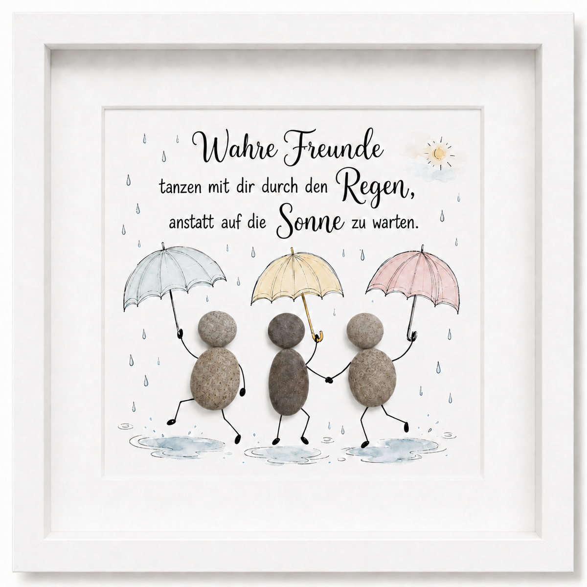 Steinbild „Wahre Freunde tanzen mit dir im Regen“ – Freundschaftsgeschenk
