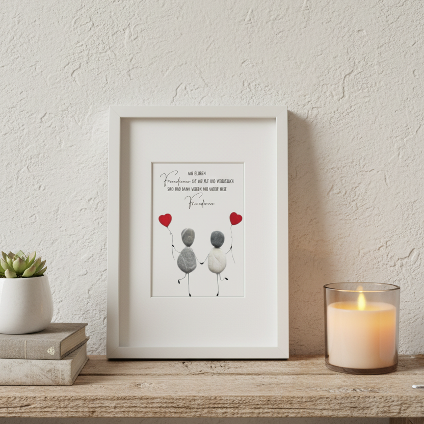 Handgemachtes Steinbild mit Freundschaftsspruch – Geschenk für die beste Freundin