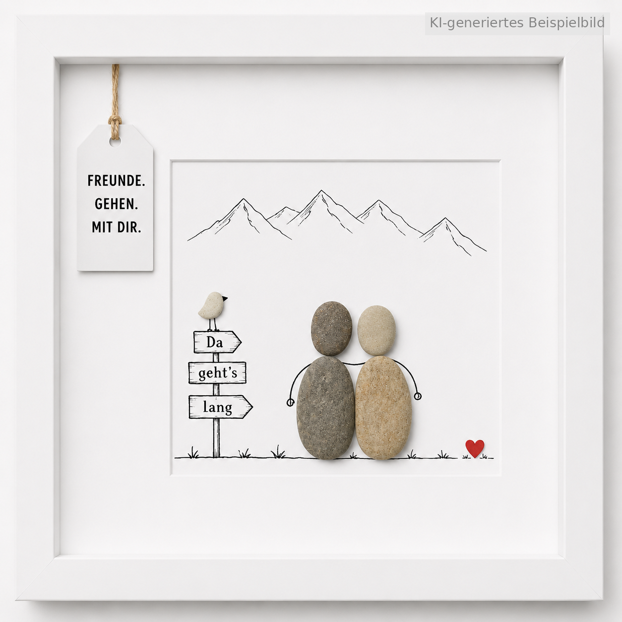 Kieselsteinbild Freunde gehen mit dir, Freundschaftsgeschenk, handgemachtes Steinbild