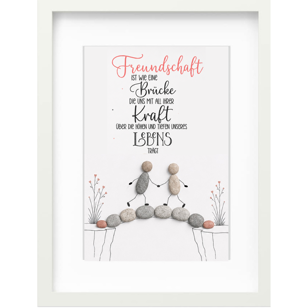 Kieselsteinbild Freundschaft ist wie eine Bruecke, Freundschaftsgeschenk, handgemachtes Steinbild