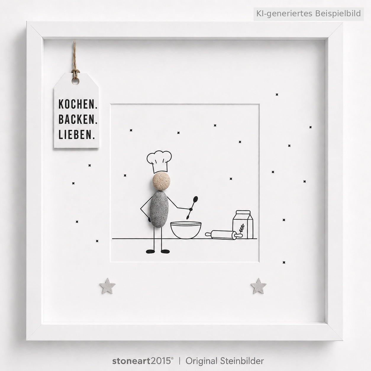 Kieselsteinbild Kochen Backen Lieben, handgemachtes Steinbild