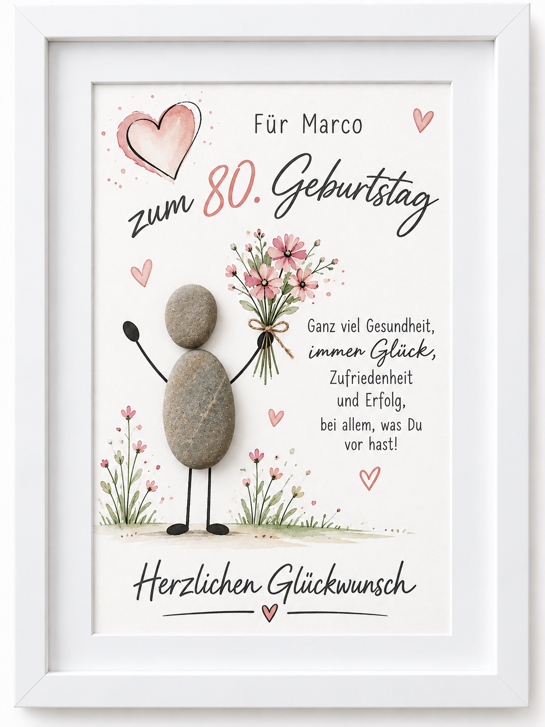 Kieselsteinbild Zum Geburtstag, ganz viel Gesundheit und Glück – personalisiertes Geburtstagsgeschenk, handgemachtes Steinbild