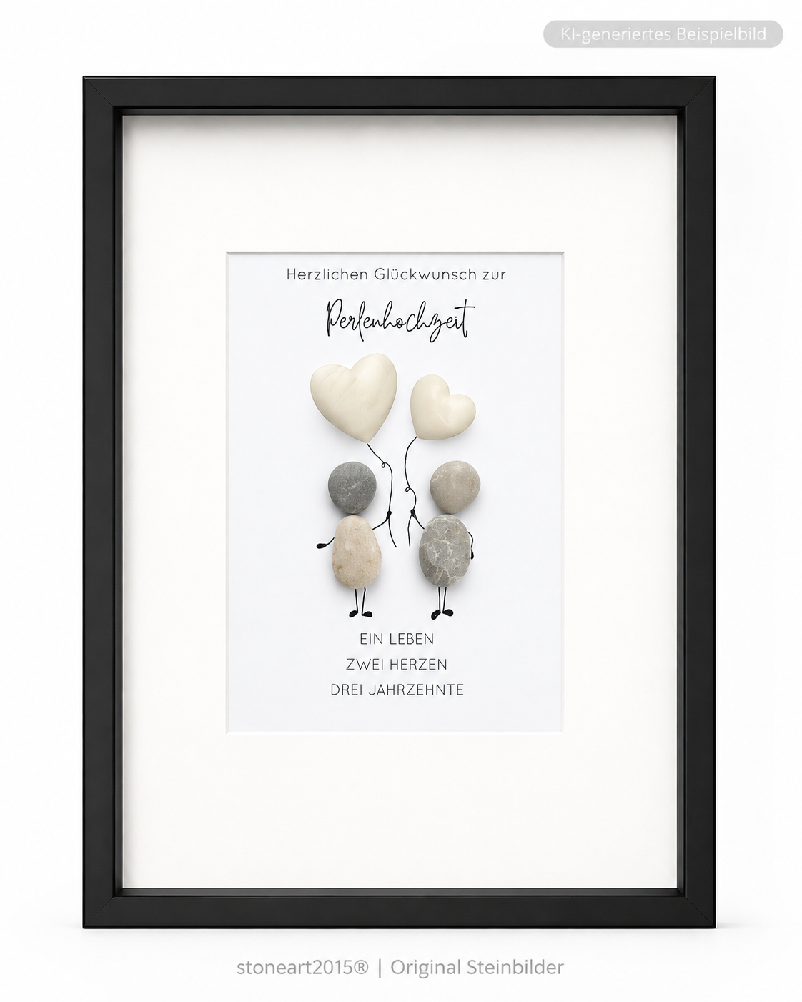 Kieselsteinbild Perlenhochzeit Geldgeschenk Herzballons, Ein Leben zwei Herzen drei Jahrzehnte, handgemachtes Steinbild