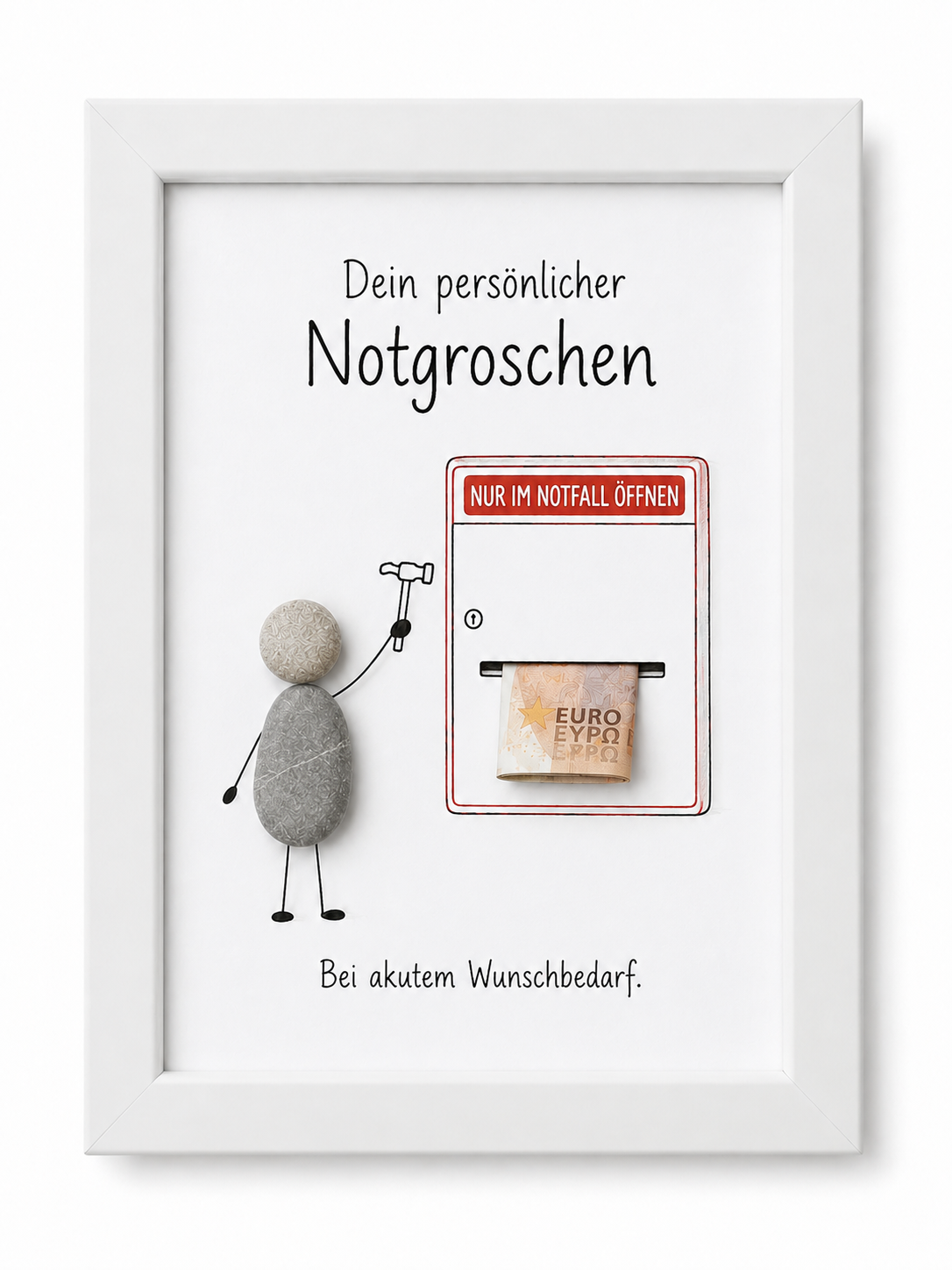Kieselsteinbild Dein persönlicher Notgroschen – Geldgeschenk, handgemachtes Steinbild