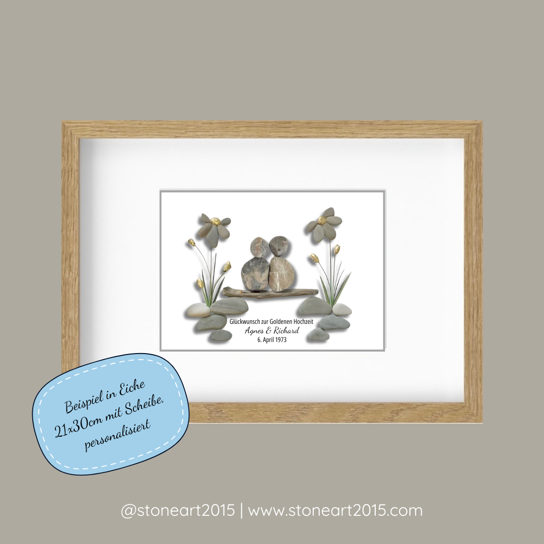 Steinbild Goldene Hochzeit – Paar mit Blumen – Geschenk 50. Hochzeitstag