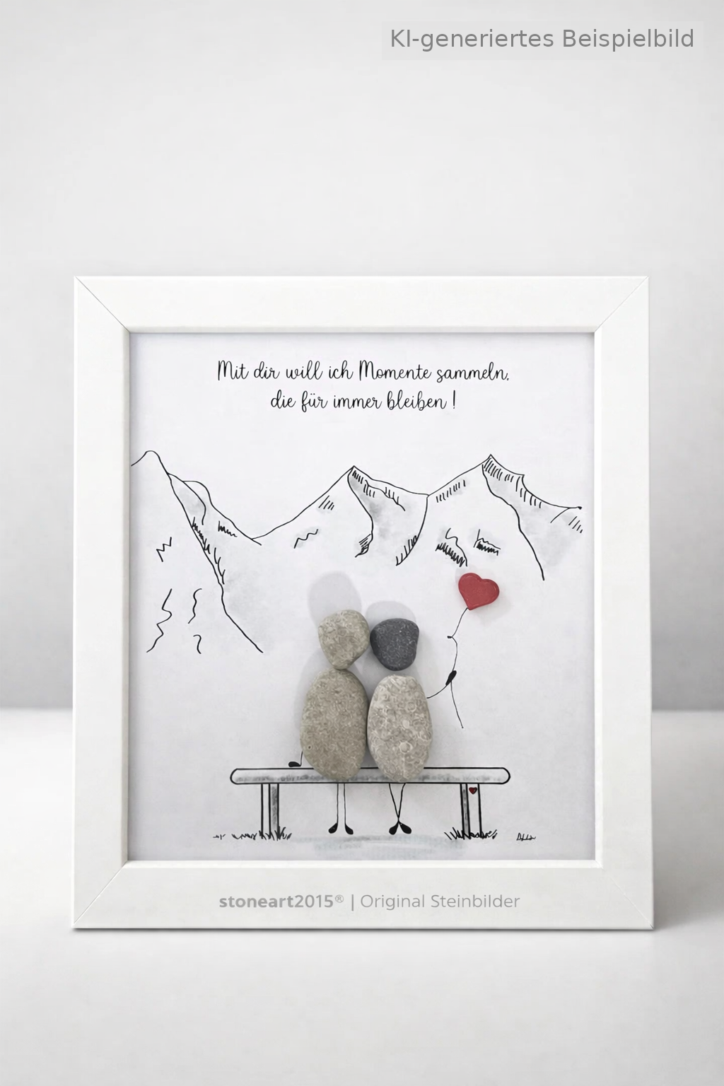 Kieselsteinbild Mit dir will ich Momente sammeln, die für immer bleiben, handgemachtes Steinbild