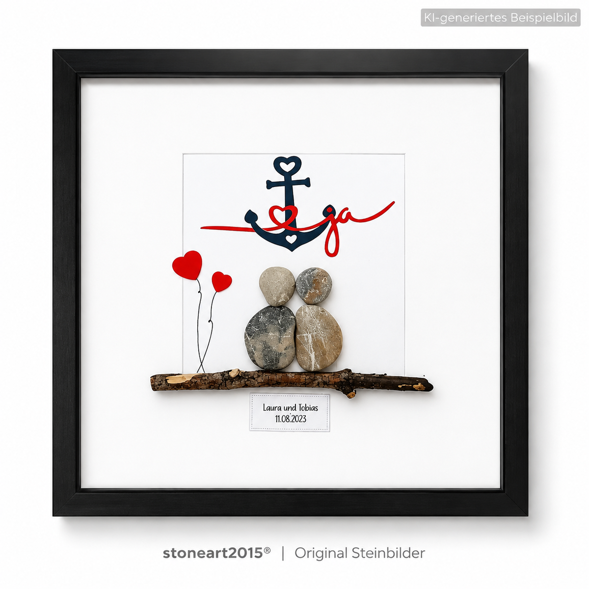 Kieselsteinbild Ja Anker – Hochzeitsgeschenk, handgemachtes Steinbild
