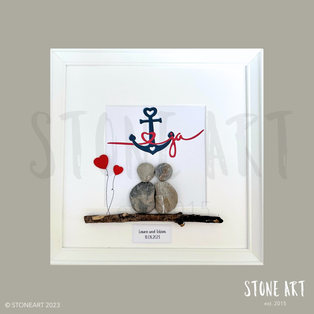 HOCH104-Steinbild-Ja mit Anker-Maritimes Hochzeitsgeschenk