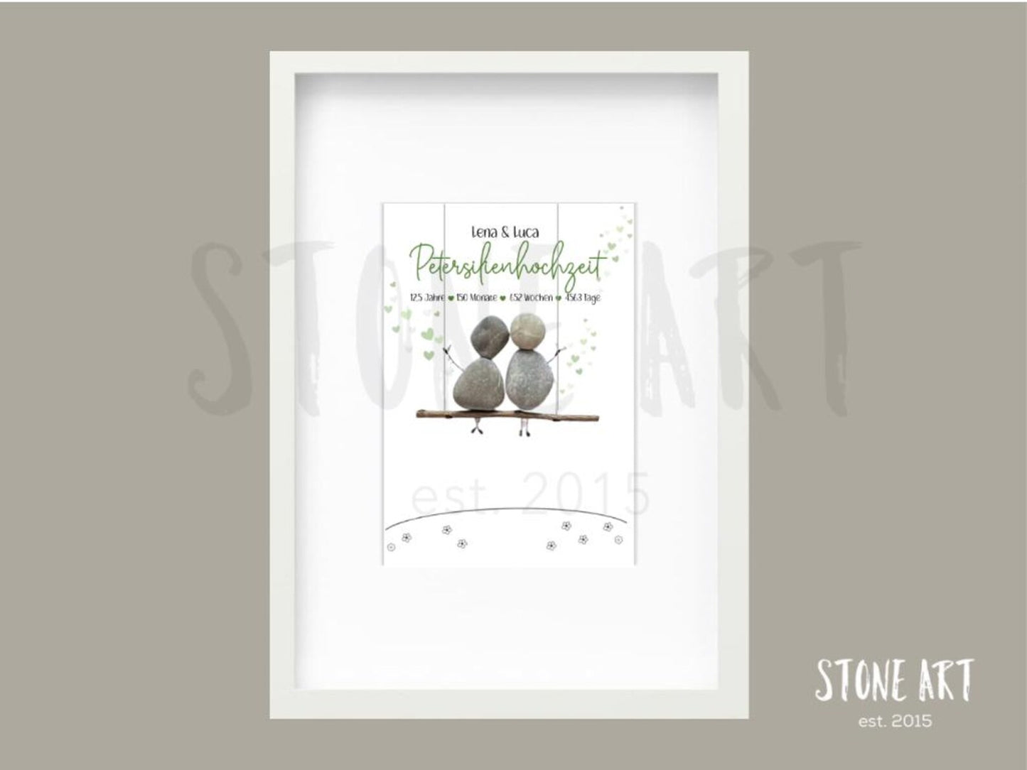 HOCH113-Steinbild Petersilienhochzeit Rahmen weiß