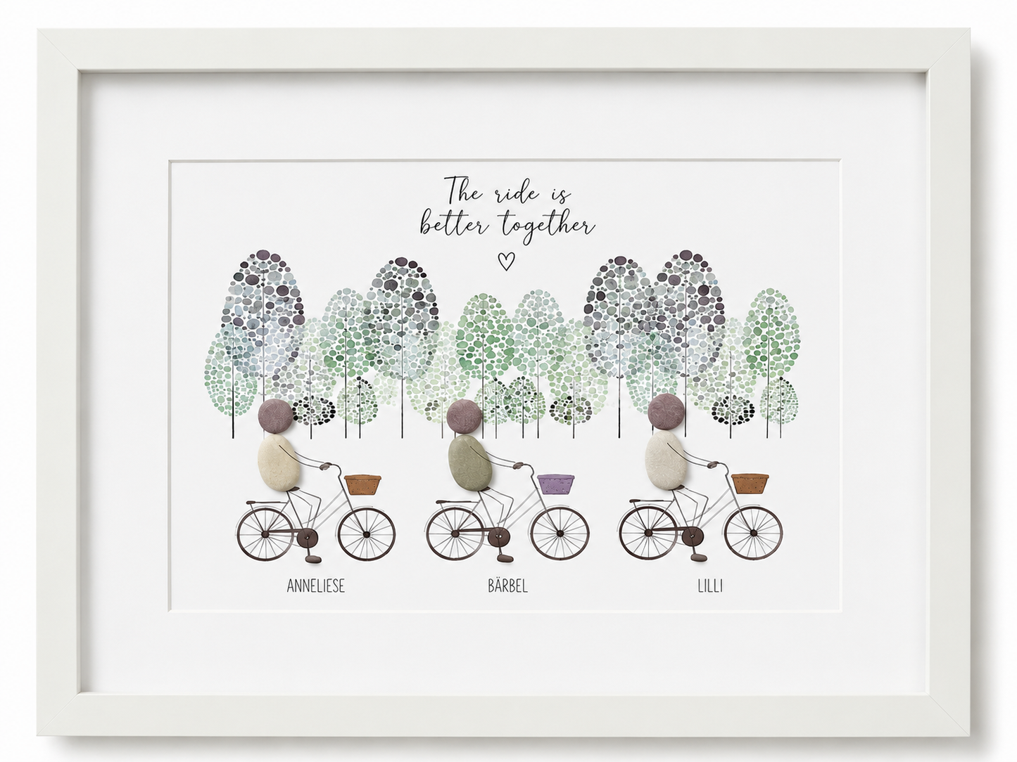 Kieselsteinbild The ride is better together – Geschenk für Radfahrerinnen, handgemachtes Steinbild