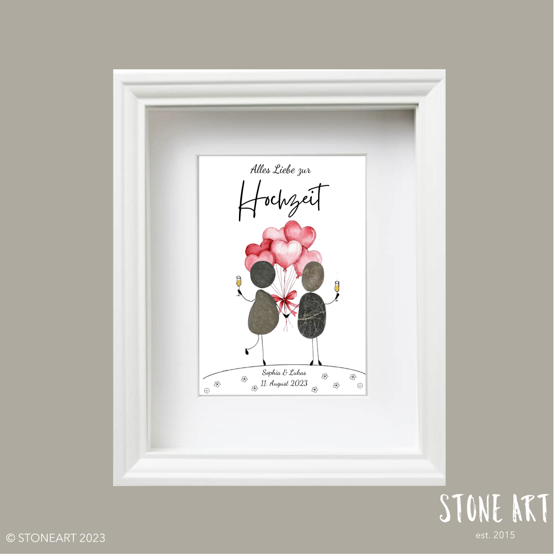 Steinbild Hochzeit – „Alles Liebe zur Hochzeit" – Herzluftballons