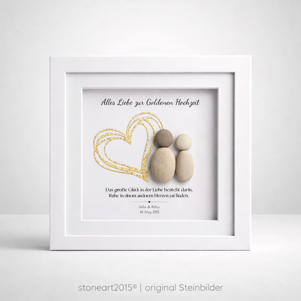 Steinbild Goldene Hochzeit – „Das große Glück in der Liebe" – mit Goldherz
