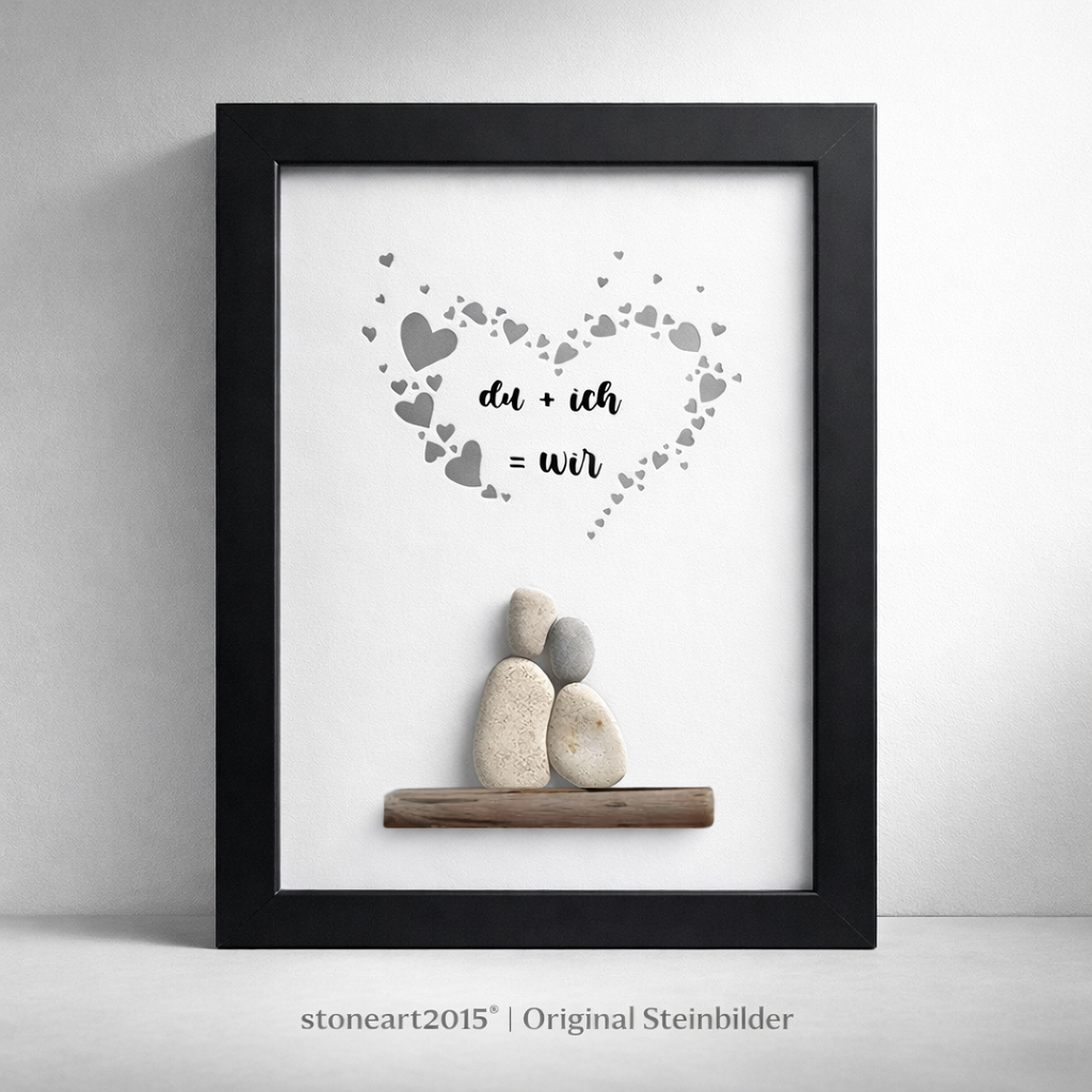 Steinbild Liebe – „Du + ich = wir" – Geschenk für Paare