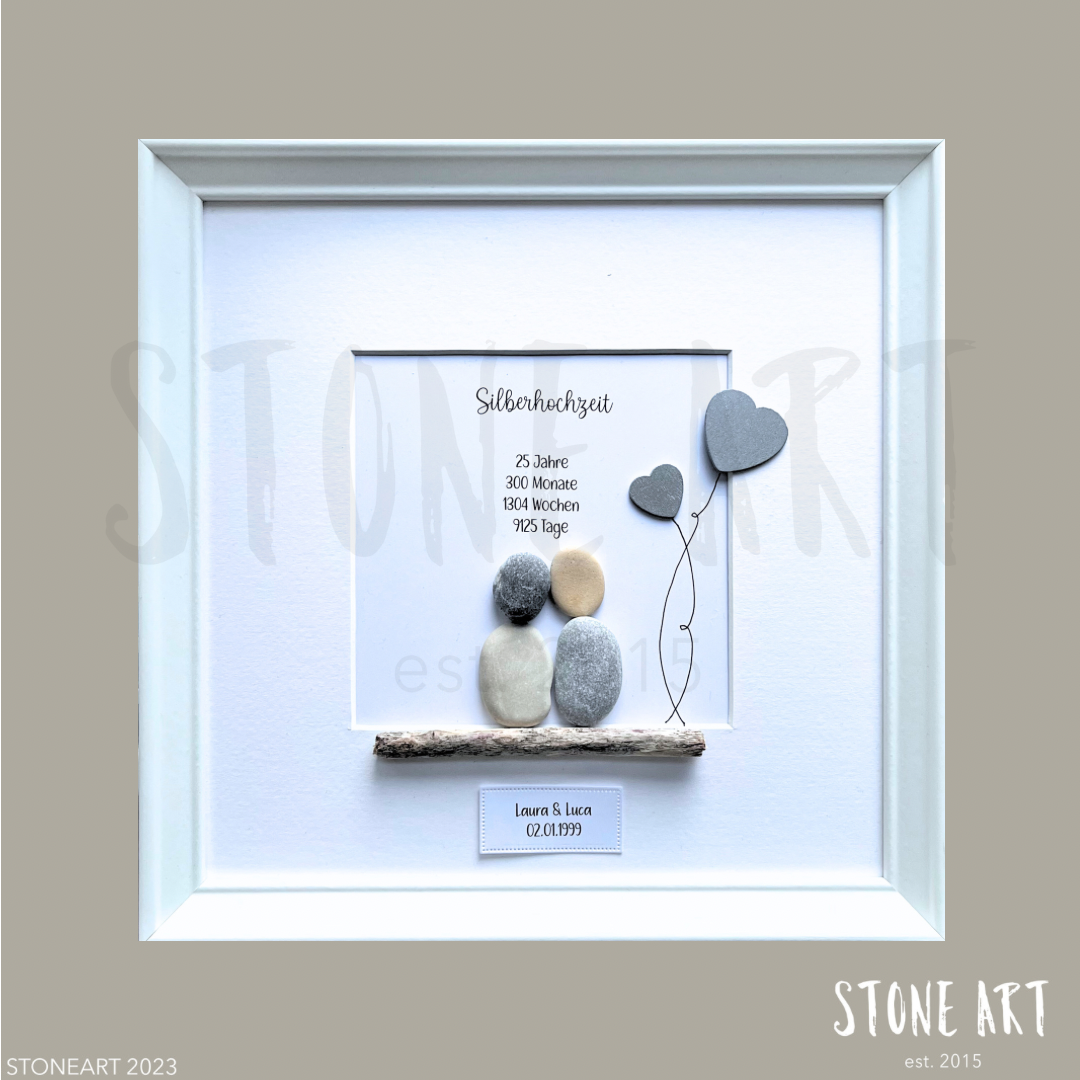 Handgemachtes Steinbild zur Silberhochzeit – Geschenk zum 25. Hochzeitstag