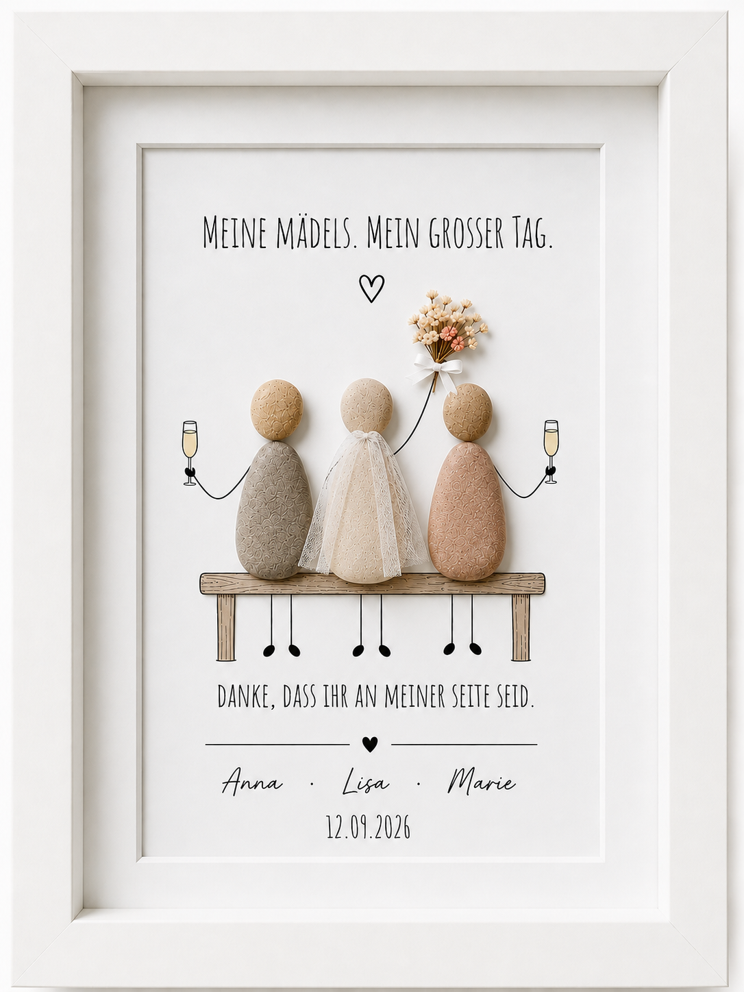 Kieselsteinbild Meine Mädels Mein großer Tag – Geschenk für Trauzeuginnen, handgemachtes Steinbild