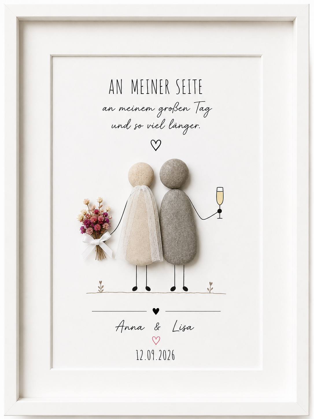 Kieselsteinbild An meiner Seite – Hochzeitsgeschenk für gleichgeschlechtliche Paare, handgemachtes Steinbild