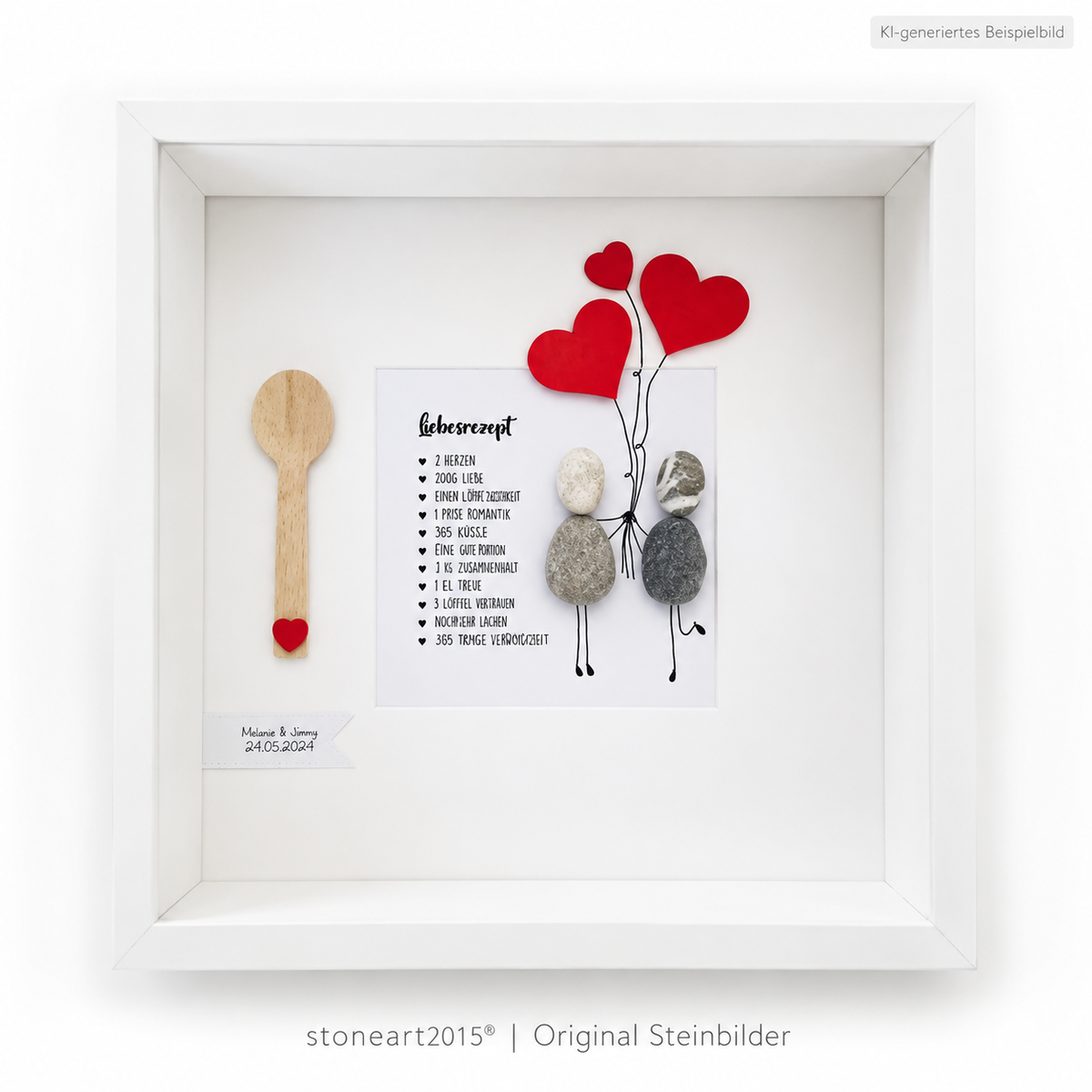 Kieselsteinbild Liebesrezept – Originelles Hochzeitsgeschenk, handgemachtes Steinbild