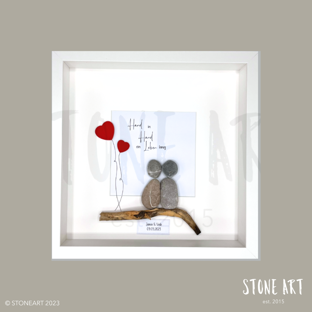 Handgemachtes Steinbild Hand in Hand ein Leben lang – romantisches Geschenk zur Hochzeit oder zum Jahrestag