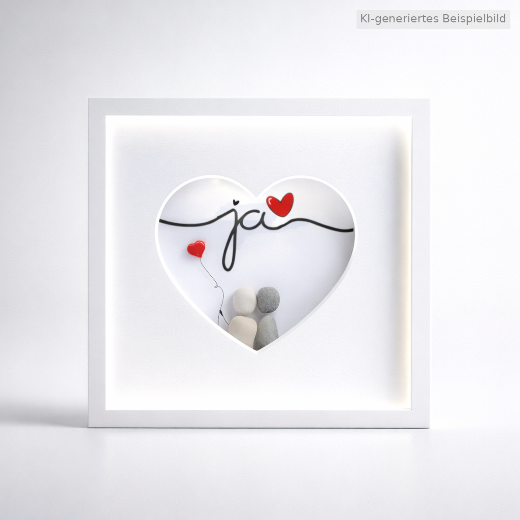 Handgemachtes Steinbild Ja – personalisiertes Geschenk zur Hochzeit oder Verlobung mit Herzmotiv
