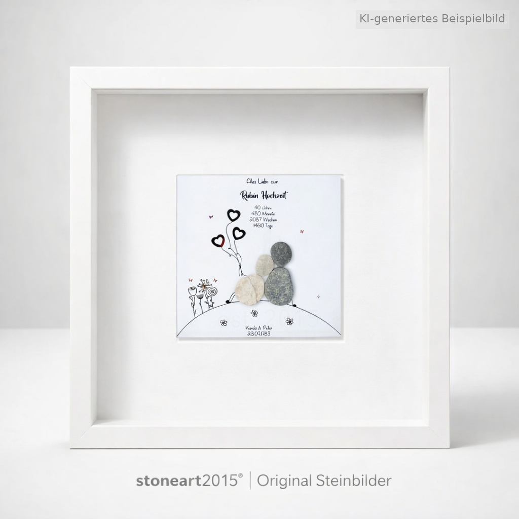 Kieselsteinbild Rubinhochzeit – Geschenk zum 40. Hochzeitstag, handgemachtes Steinbild