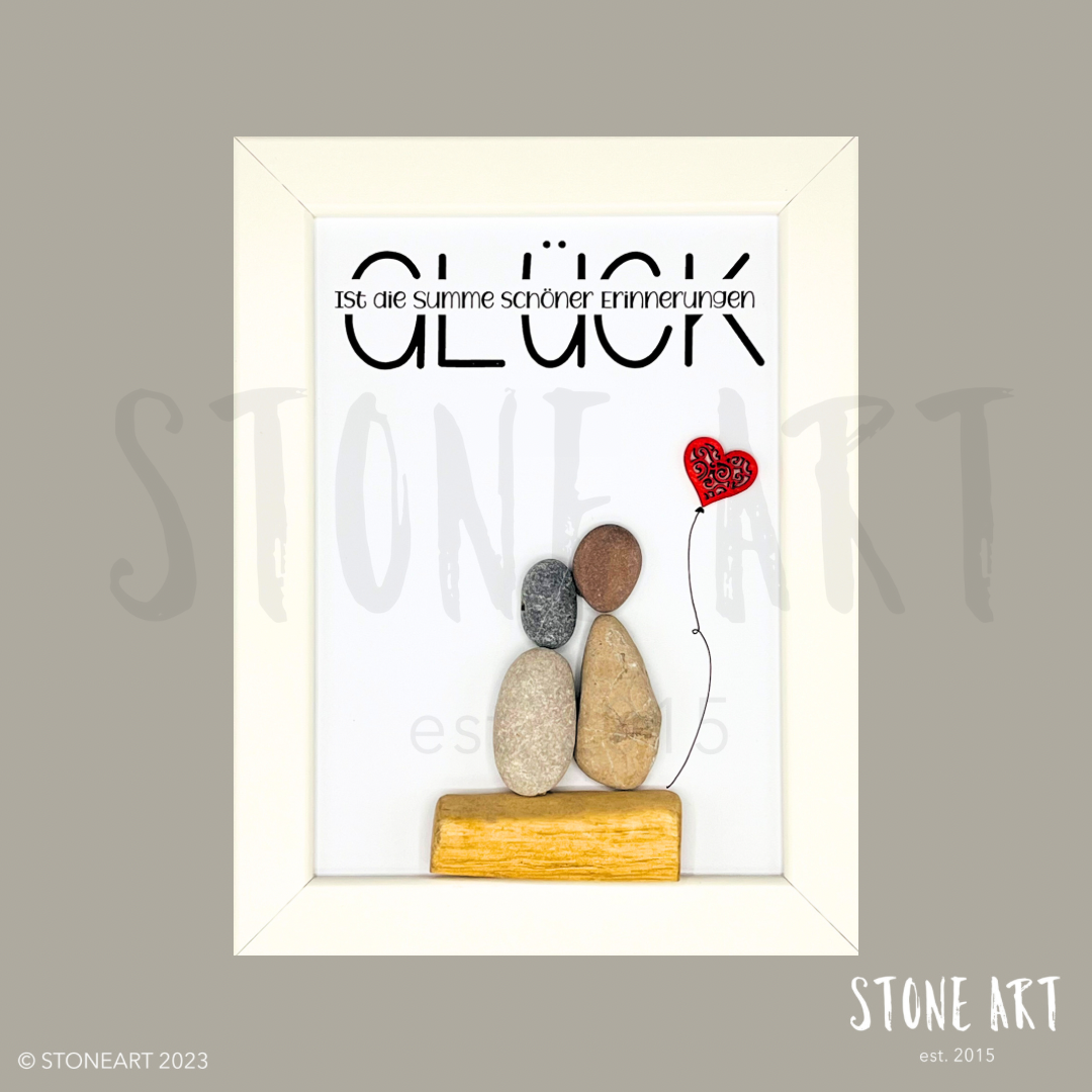Steinbild Glück ist die Summe schöner Erinnerungen, personalisiertes Hochzeitsgeschenk von Stoneart2015.