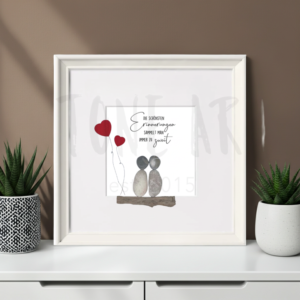 Personalisiertes Kieselsteinbild als Hochzeitsgeschenk aus Naturkieseln – StoneArt2015