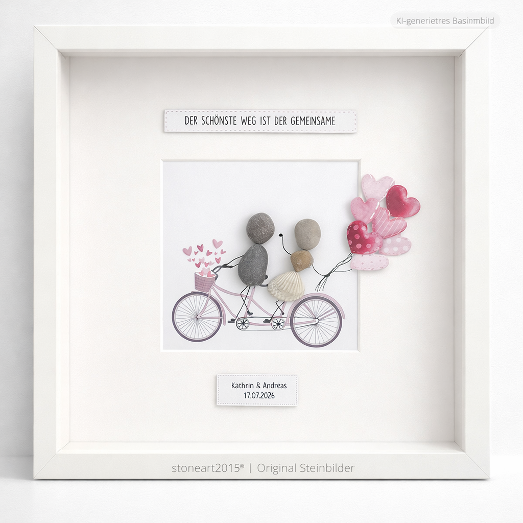Kieselsteinbild Der schönste Weg ist der gemeinsame – Hochzeitsgeschenk, handgemachtes Steinbild