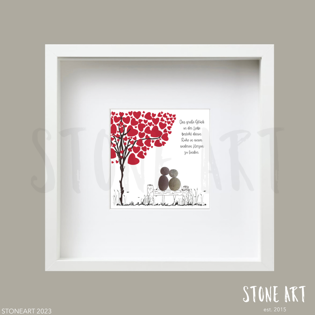 HOCH95-Steinbild-Das große Glück in der Liebe... besonderes Hcohzeitsgeschenk oder Geldgeschenk mit Kieselsteinen