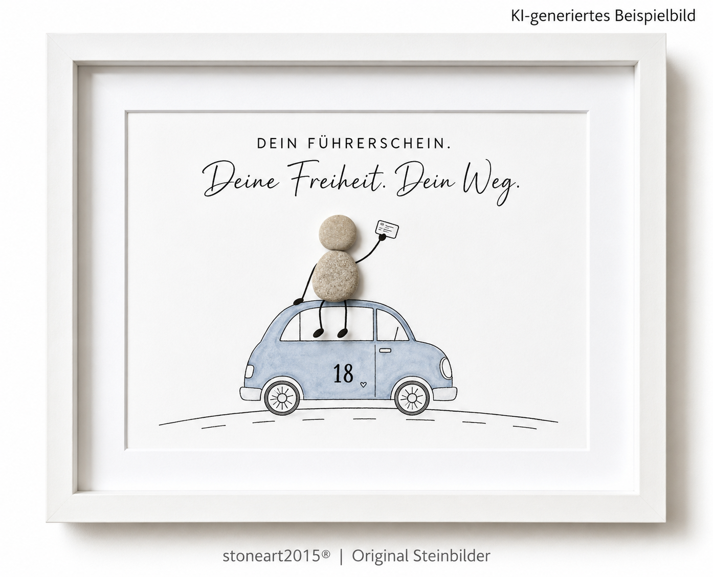 Kieselsteinbild Viel Spaß beim Autofahren – Geschenk zum Führerschein, handgemachtes Steinbild