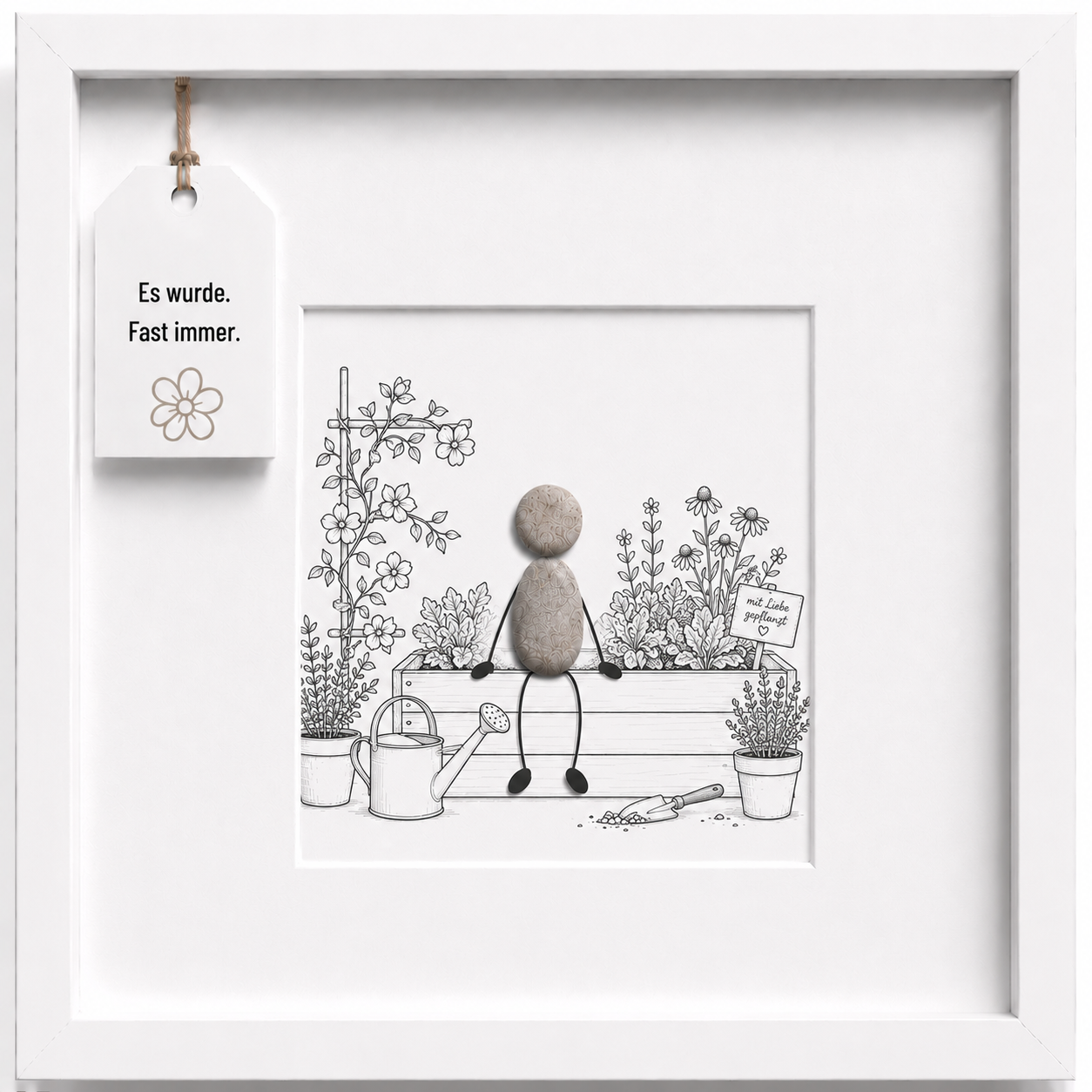 Kieselsteinbild Es wurde fast immer, Geschenk für Gärtner, handgemachtes Steinbild