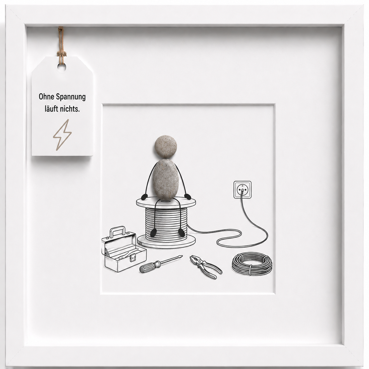 Kieselsteinbild Ohne Spannung läuft nichts, Geschenk für Elektriker, handgemachtes Steinbild